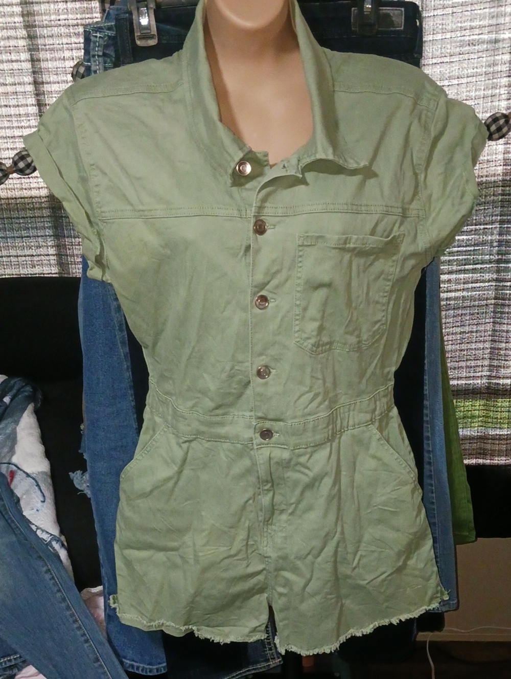 Celebrity Pink Olive Green Short-Sleeve Utility Romper